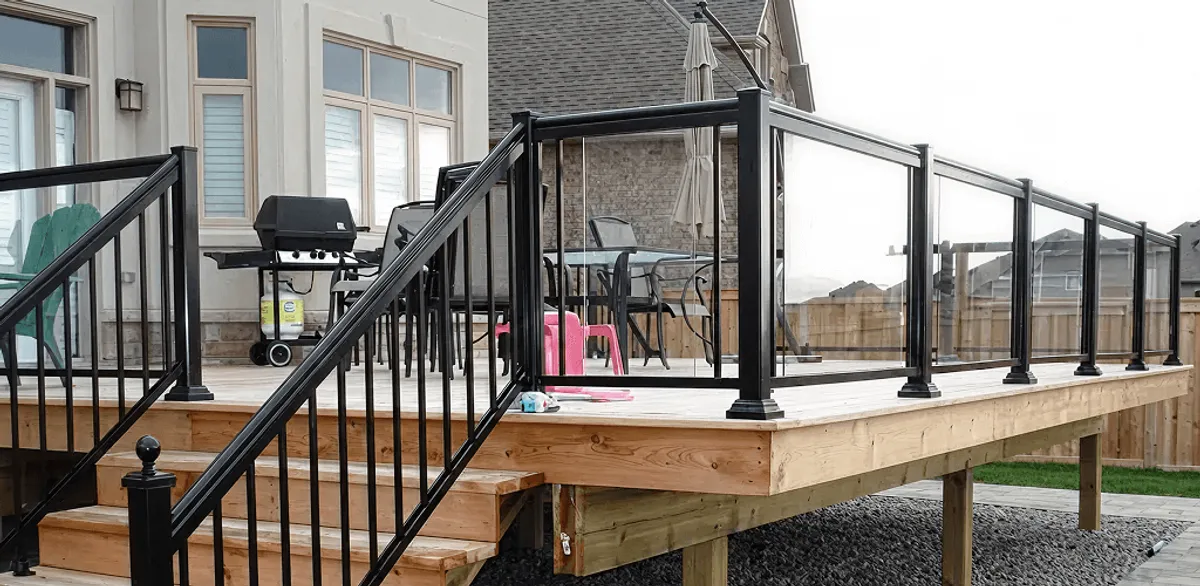 Handrail installation on a deck staircase for safety and code compliance in Stockton, CA