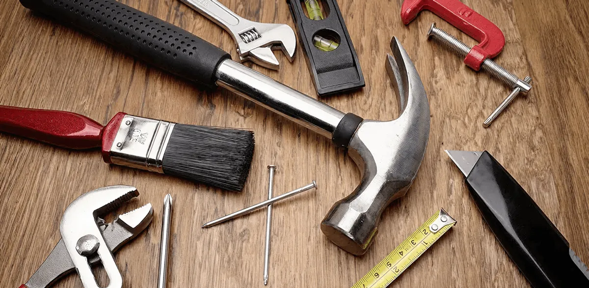 Handyman tools laid out for home repair and maintenance work in Stockton, CA