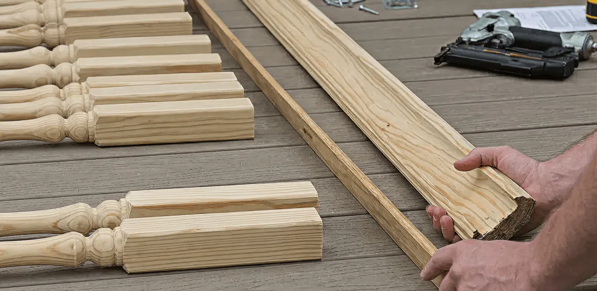 Handrail installation materials and wood components for stair rail work in Stockton, CA